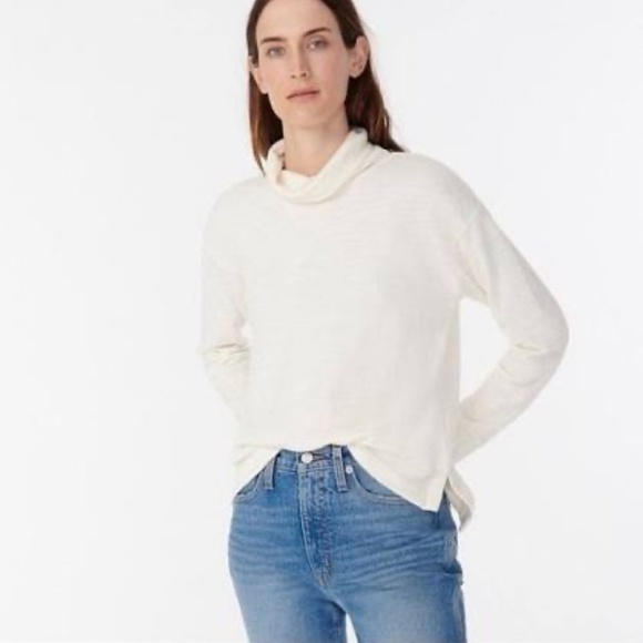 J. CREW Turtleneck Top Vintage Cotten Terry High-Low Ivory Small - Picture 1 of 2